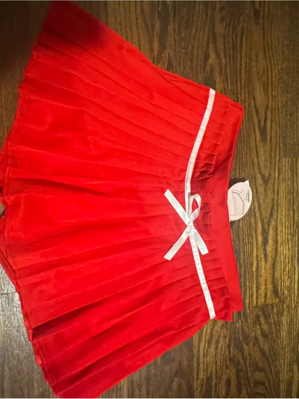 Women’s Red Pleated Holiday Skirt with White Ribbon